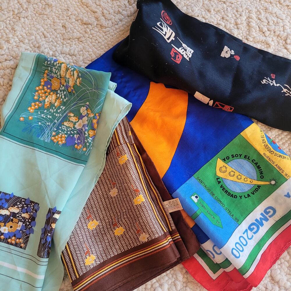 Vintage Scarf Bundle Silk and Acetate Asian World Youth Floral